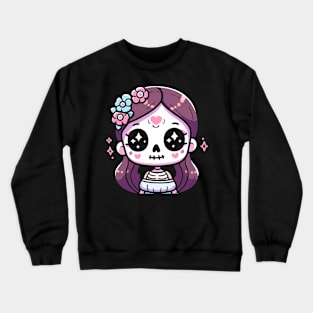 Kawaii Girl in a Halloween Costume | Cute Kawaii Chibi Skeleton Ghost Design Crewneck Sweatshirt